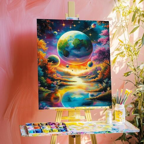 WEBEEDY Planet Space Large Paint by Numbers Kit for Adults Beginners Painting by Numbers on Canvas Complete Paint and Sip Sets Oil Painting Kit for Party Home Wall Decor Art Craft Gifts, 16x20'' in Saudi Arabia