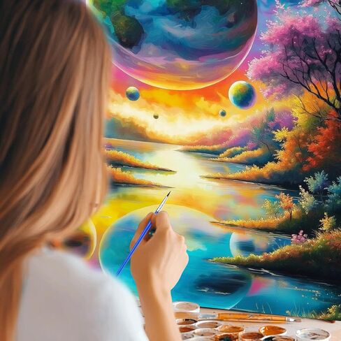 WEBEEDY Planet Space Large Paint by Numbers Kit for Adults Beginners Painting by Numbers on Canvas Complete Paint and Sip Sets Oil Painting Kit for Party Home Wall Decor Art Craft Gifts, 16x20'' in Saudi Arabia