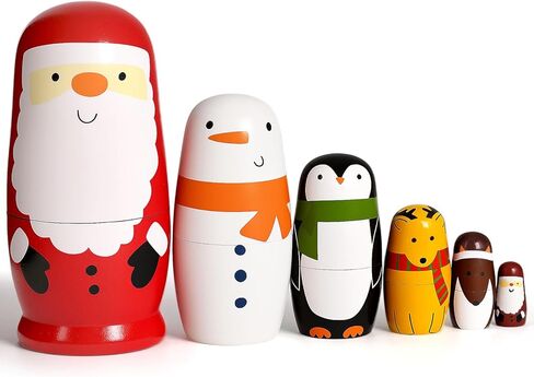 AMOR PRESENT Russian Nesting Dolls, 7PCS Wood Nesting Dolls Matryoshka Stacking Nested Set for Christmas Children Kids Birthday Gift in Kuwait