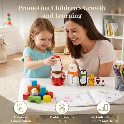 AMOR PRESENT Russian Nesting Dolls, 7PCS Wood Nesting Dolls Matryoshka Stacking Nested Set for Christmas Children Kids Birthday Gift in Kuwait