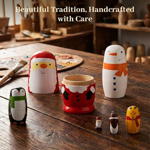AMOR PRESENT Russian Nesting Dolls, 7PCS Wood Nesting Dolls Matryoshka Stacking Nested Set for Christmas Children Kids Birthday Gift in Kuwait