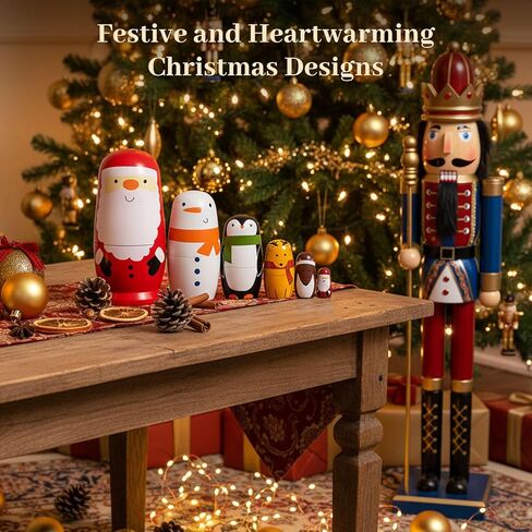 AMOR PRESENT Russian Nesting Dolls, 7PCS Wood Nesting Dolls Matryoshka Stacking Nested Set for Christmas Children Kids Birthday Gift in Kuwait