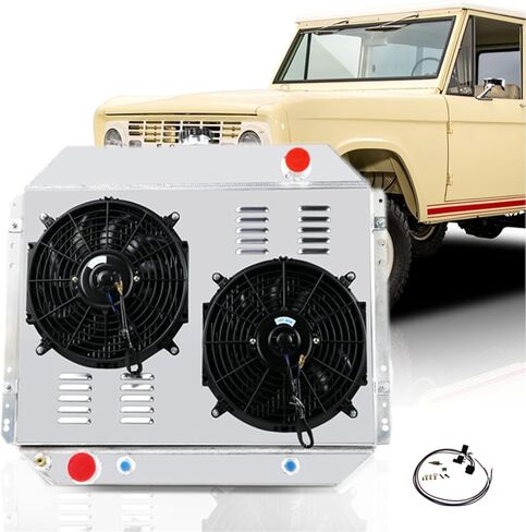 Ford F-Series Radiator CU433 Compatible With 1966-1979 Ford Bronco F100 F150 F250 F350 Truck Pickup V8 Engine, 3 Row All Aluminum Core Radiator + Shroud/Fan + Relay Kit in Saudi Arabia