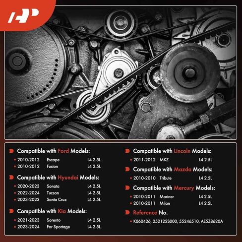 حزام قيادة أفعواني للمحرك A-Premium متوافق مع سيارات Ford & Hyundai & Kia & Lincoln & Mazda & Mercury - Escape, Fusion, Sonata, Tucson, Sorento, Sportage, Santa Cruz, MKZ, Tribute والمزيد in Kuwait