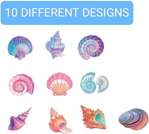 10 تصميمات لملصقات ملونة على شكل محارة صدف 500 قطعة من ملصقات الحائط مقاس 1 بوصة قابلة للإزالة وقابلة للتقشير واللصق، هدايا الحفلات، والديكورات والهدايا، وسجلات القصاصات، والتقويمات، والحرف اليدوية، والألبومات، والمجلات in Kuwait