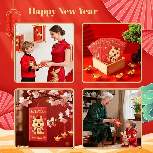 36 PCS Vietnamese New Year Red Envelopes 2026 Lunar New Year Hong Bao with Horse Patterns Blessing Words Good Luck Spring Festival Party in Saudi Arabia