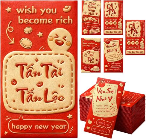 36 PCS Vietnamese New Year Red Envelopes 2026 Lunar New Year Hong Bao with Horse Patterns Blessing Words Good Luck Spring Festival Party in Saudi Arabia