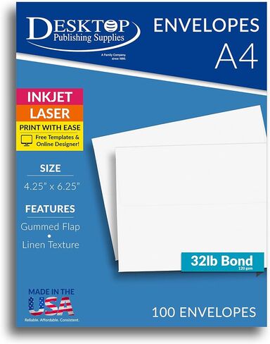 100 White Linen A4 Envelopes (4 1/4" X 6 1/4") - Perfect for Invitations, RSVPs, Greeting Cards and More! in Saudi Arabia