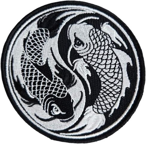 3.5" Embroidered Yin Yang Fish Iron On Patch | Decorative Fish Chinese Yin Yang Applique Iron On/Sew On Patches for Clothing, Hats, Clothes, Backpacks, Jackets, Holes in Saudi Arabia