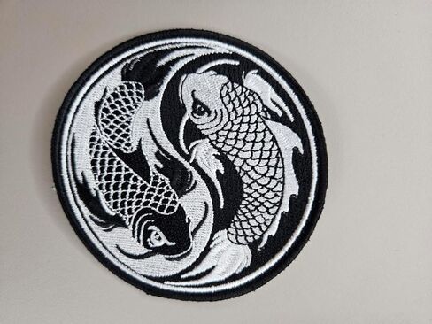 3.5" Embroidered Yin Yang Fish Iron On Patch | Decorative Fish Chinese Yin Yang Applique Iron On/Sew On Patches for Clothing, Hats, Clothes, Backpacks, Jackets, Holes in Saudi Arabia