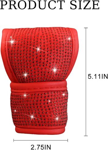 غطاء مقبض ناقل الحركة من Bling Car Gear، واقي عصا ناقل الحركة من الجلد بأحجار الراين الكريستالية، إكسسوارات تزيين الماس اللامعة للسيارات للنساء والفتيات، مقاس عالمي (أحمر) in Kuwait