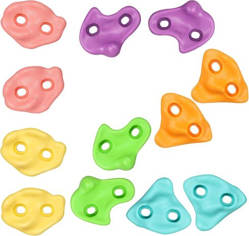TOPNEW 20 PCS Rock Climbing Holds for Kids, Rock Wall Holds with 6.56 Ft Climbing Rope and 2 Handles, Rock Wall Climbing Kit for Indoor and Outdoor Playset - Includes Mounting Hardware in Kuwait