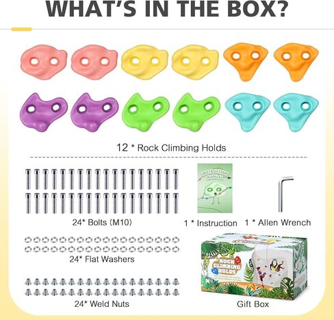 TOPNEW 20 PCS Rock Climbing Holds for Kids, Rock Wall Holds with 6.56 Ft Climbing Rope and 2 Handles, Rock Wall Climbing Kit for Indoor and Outdoor Playset - Includes Mounting Hardware in Kuwait