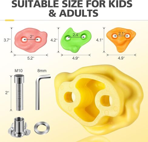 TOPNEW 20 PCS Rock Climbing Holds for Kids, Rock Wall Holds with 6.56 Ft Climbing Rope and 2 Handles, Rock Wall Climbing Kit for Indoor and Outdoor Playset - Includes Mounting Hardware in Kuwait