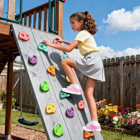 TOPNEW 20 PCS Rock Climbing Holds for Kids, Rock Wall Holds with 6.56 Ft Climbing Rope and 2 Handles, Rock Wall Climbing Kit for Indoor and Outdoor Playset - Includes Mounting Hardware in Kuwait