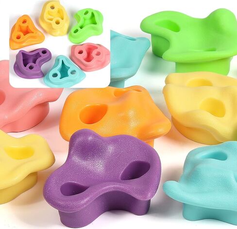 TOPNEW 20 PCS Rock Climbing Holds for Kids, Rock Wall Holds with 6.56 Ft Climbing Rope and 2 Handles, Rock Wall Climbing Kit for Indoor and Outdoor Playset - Includes Mounting Hardware in Kuwait