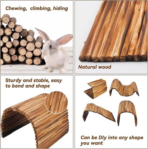 Wooden Bridge for Rabbits, Extra Large Wooden Hamster Bridge Ladder Bunny Climbing Chew Toy Small Animal Flexible Hideout Ramp Divider Tunnel for Guinea Pig Chinchilla Rabbit Ferret Hedgehog in Saudi Arabia
