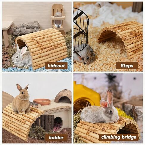 Wooden Bridge for Rabbits, Extra Large Wooden Hamster Bridge Ladder Bunny Climbing Chew Toy Small Animal Flexible Hideout Ramp Divider Tunnel for Guinea Pig Chinchilla Rabbit Ferret Hedgehog in Saudi Arabia