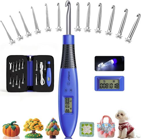 مجموعة خطافات كروشيه 22 مقاسًا من Zcvtbye، خطافات كروشيه مضيئة للغرز وعداد الصفوف، مجموعة إبر كروشيه مضيئة مع حقيبة (أزرق، مقاس 22) in Kuwait