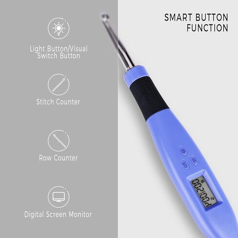 مجموعة خطافات كروشيه 22 مقاسًا من Zcvtbye، خطافات كروشيه مضيئة للغرز وعداد الصفوف، مجموعة إبر كروشيه مضيئة مع حقيبة (أزرق، مقاس 22) in Kuwait