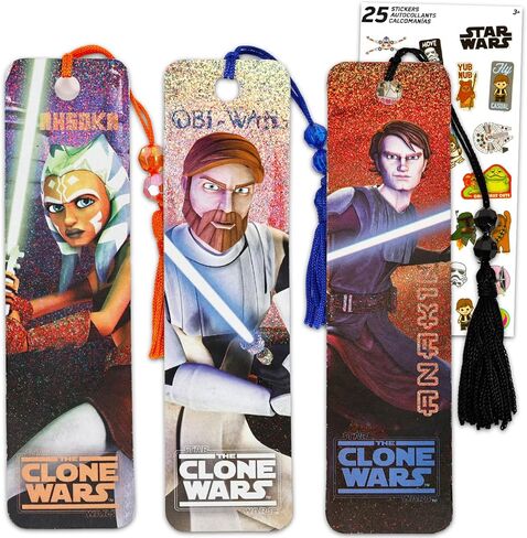 Star Wars Bookmark Set - Bundle with 3 Clone Wars Bookmarks for Kids Featuring Obi-Wan Kenobi, Ahsoka Tano, and Anakin Skywalker Plus Stickers | Star Wars Clone Wars Party Supplies for Boys Girls Kids in Saudi Arabia