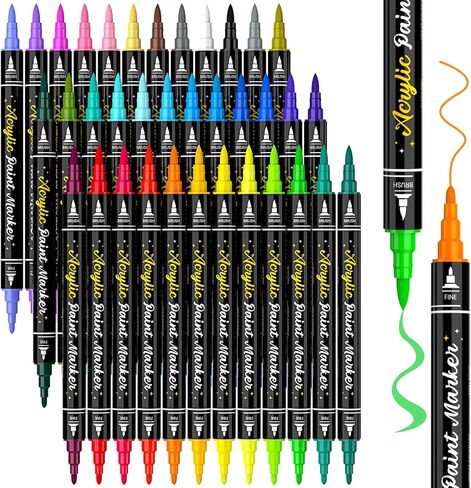 50 Colors Dual Tip Acrylic Paint Pens Paint Markers with Carrying Case, Acrylic Markers for Rock Painting, Wood Paint, Glass, Plastic, Fabric, Ceramic, Painting Kit for Adults and Kids Crafts Supplies in Kuwait