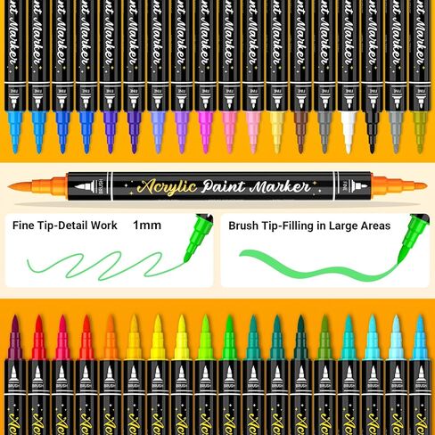 50 Colors Dual Tip Acrylic Paint Pens Paint Markers with Carrying Case, Acrylic Markers for Rock Painting, Wood Paint, Glass, Plastic, Fabric, Ceramic, Painting Kit for Adults and Kids Crafts Supplies in Kuwait