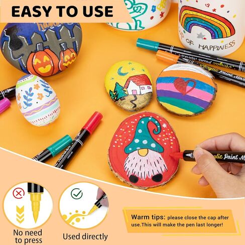 50 Colors Dual Tip Acrylic Paint Pens Paint Markers with Carrying Case, Acrylic Markers for Rock Painting, Wood Paint, Glass, Plastic, Fabric, Ceramic, Painting Kit for Adults and Kids Crafts Supplies in Kuwait