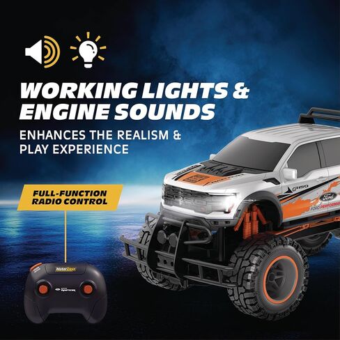 شاحنة فورد F150 رابتور R 2WD تعمل بالتحكم عن بعد مع أضواء وأصوات تعمل. لعبة RC مرخصة رسميًا بمقياس 1:10، 2.4 جيجا هرتز، تتضمن بطاريات عن بعد، شاحن USB - أبيض - هدية رائعة in Kuwait
