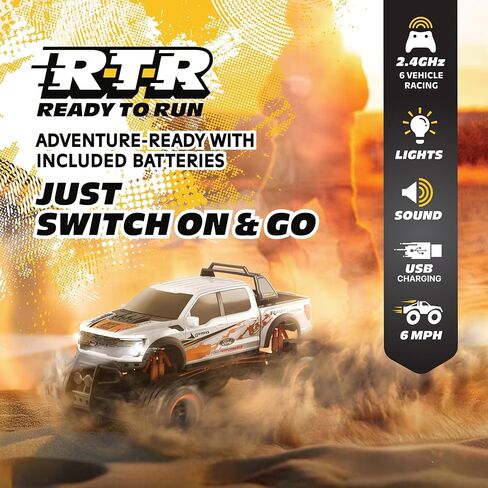 شاحنة فورد F150 رابتور R 2WD تعمل بالتحكم عن بعد مع أضواء وأصوات تعمل. لعبة RC مرخصة رسميًا بمقياس 1:10، 2.4 جيجا هرتز، تتضمن بطاريات عن بعد، شاحن USB - أبيض - هدية رائعة in Kuwait