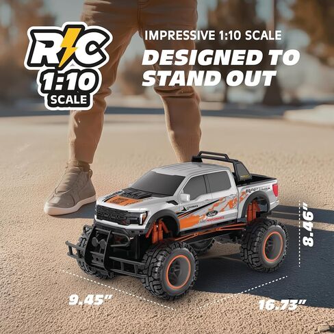 شاحنة فورد F150 رابتور R 2WD تعمل بالتحكم عن بعد مع أضواء وأصوات تعمل. لعبة RC مرخصة رسميًا بمقياس 1:10، 2.4 جيجا هرتز، تتضمن بطاريات عن بعد، شاحن USB - أبيض - هدية رائعة in Kuwait