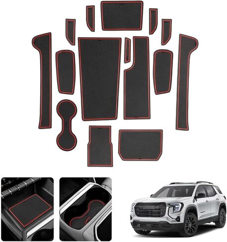 LUWU for 2025 2026 GMC Terrain Accessories - for 2025 2026 GMC Terrain Elevation/AT4/Denali Door Slot Mats Cup Holder Inserts Center Console Liners Mats Red-Trim - 15 PCS/Sets in Saudi Arabia