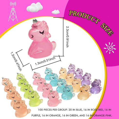 100 PCS Mini Resin Unicorn Luminous Tiny Unicorn Miniature Figurines,Micro Fairy Ornaments Glow in The Dark Mini Resin Animals for Garden, Landscape,Aquarium,Dollhouse,Birthday Party,Room Crafts Decor in Saudi Arabia