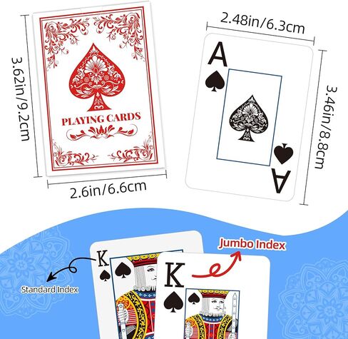 أوراق اللعب، مجموعة من البطاقات، بطاقات البوكر، أوراق لعب مطبوعة كبيرة الحجم بحجم البوكر للبالغين وكبار السن، ألعاب بطاقات للعب العائلة وألعاب الطاولة الليلية وحفلات الكازينو السحرية (أزرق وأحمر) in Kuwait