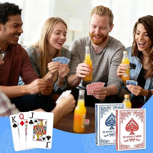 أوراق اللعب، مجموعة من البطاقات، بطاقات البوكر، أوراق لعب مطبوعة كبيرة الحجم بحجم البوكر للبالغين وكبار السن، ألعاب بطاقات للعب العائلة وألعاب الطاولة الليلية وحفلات الكازينو السحرية (أزرق وأحمر) in Kuwait