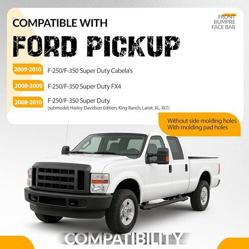 شريط وجه المصد الأمامي من KUAFU متوافق مع 2008-2010 Ford F-250 F-350 Super Duty Cabela's FX4 لاستبدال FO1002403 مسحوق فولاذي مطلي باللون الأسود بدون فتحات قولبة جانبية مع فتحات وسادة قولبة in Saudi Arabia