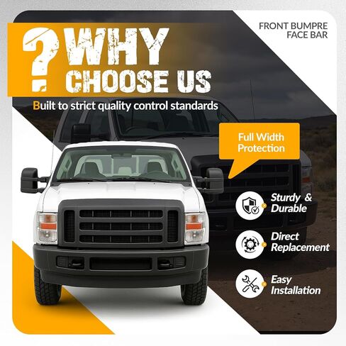 شريط وجه المصد الأمامي من KUAFU متوافق مع 2008-2010 Ford F-250 F-350 Super Duty Cabela's FX4 لاستبدال FO1002403 مسحوق فولاذي مطلي باللون الأسود بدون فتحات قولبة جانبية مع فتحات وسادة قولبة in Saudi Arabia