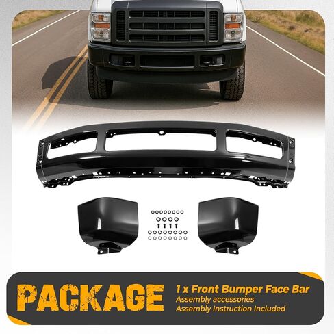 شريط وجه المصد الأمامي من KUAFU متوافق مع 2008-2010 Ford F-250 F-350 Super Duty Cabela's FX4 لاستبدال FO1002403 مسحوق فولاذي مطلي باللون الأسود بدون فتحات قولبة جانبية مع فتحات وسادة قولبة in Saudi Arabia