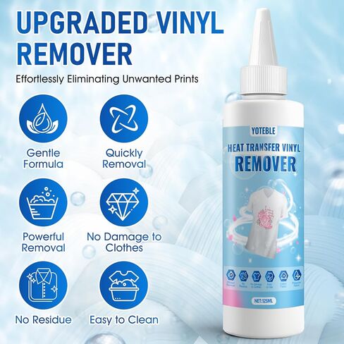 Vinyl Remover for Heat Transfer Vinyl, No Damage to Fabrics, Quick Results, Heat TransferVinyl Remover Suitable for Natural Fibers Such as Cotton, Linen, Wool, Synthetic Fibers, 125 ml in Kuwait