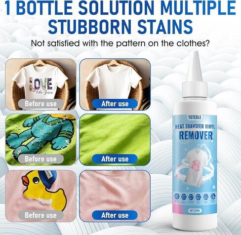 Vinyl Remover for Heat Transfer Vinyl, No Damage to Fabrics, Quick Results, Heat TransferVinyl Remover Suitable for Natural Fibers Such as Cotton, Linen, Wool, Synthetic Fibers, 125 ml in Kuwait