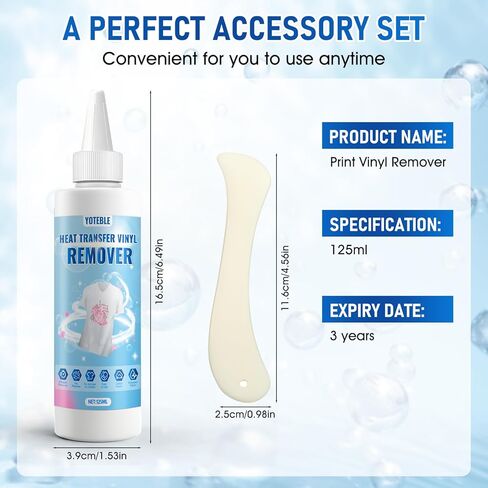 Vinyl Remover for Heat Transfer Vinyl, No Damage to Fabrics, Quick Results, Heat TransferVinyl Remover Suitable for Natural Fibers Such as Cotton, Linen, Wool, Synthetic Fibers, 125 ml in Kuwait