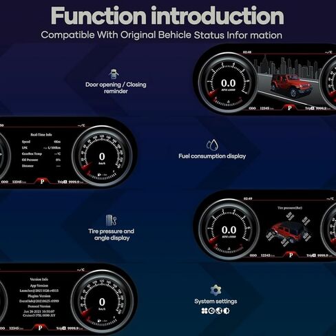12.3 inch Digital Dash, Automotive Replacement Instrument Panel Gauges, Speedometer Instrument Cluster Replacement for Jeep Wrangler Jk 2011-2017, Digital Cluster Instrument Speedometer - New in Saudi Arabia