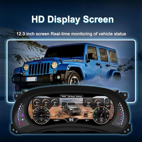 12.3 inch Digital Dash, Automotive Replacement Instrument Panel Gauges, Speedometer Instrument Cluster Replacement for Jeep Wrangler Jk 2011-2017, Digital Cluster Instrument Speedometer - New in Saudi Arabia