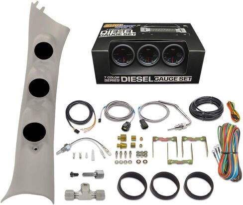 GlowShift Diesel Gauge Package Compatible with Dodge Ram Cummins 2500 3500 2010-2018 - Tinted 7 Color 60 PSI Boost, 1500F EGT & Transmission Temp Gauges - Factory Color Matched Triple Pillar Pod in Saudi Arabia