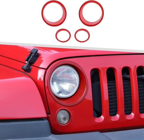 Jimen مناسب لسيارة Jeep Wrangler JK & Unlimited 2007-2018، 4 قطع حواف المصابيح الأمامية وغطاء ضوء إشارة الانعطاف (أسود) in Saudi Arabia