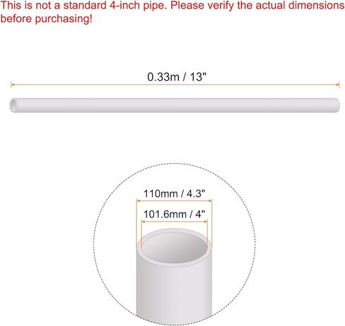 أنبوب PVC مقاس 4 بوصة × 4.3 بوصة مقاس 13 بوصة من الأنابيب البلاستيكية الصلبة المستديرة ذات التأثير العالي، [لسباكة التدفئة والتهوية وتكييف الهواء في المنزل والحديقة المنزلية] - 101.6 × 110 مم / أبيض in Saudi Arabia