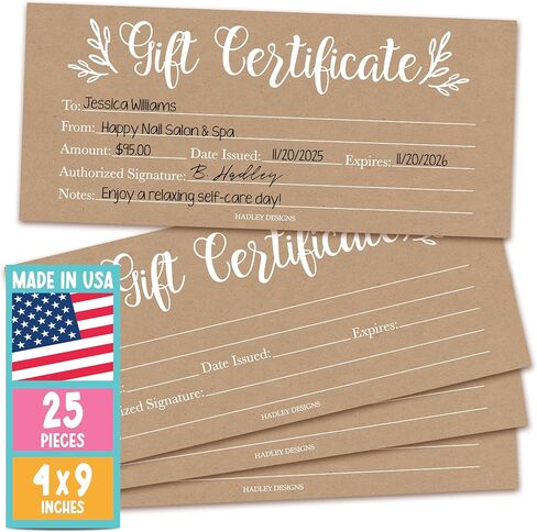 25 4x9 Rustic Blank Gift Certificates for Business Gifts for Clients - Blank Gift Cards for Small Business Gift Certificates Christmas, Restaurant Gift Certificates for Spa Salon Gift Certificates in Saudi Arabia