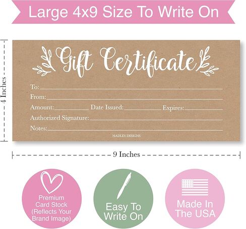 25 4x9 Rustic Blank Gift Certificates for Business Gifts for Clients - Blank Gift Cards for Small Business Gift Certificates Christmas, Restaurant Gift Certificates for Spa Salon Gift Certificates in Saudi Arabia