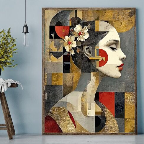 مجموعة طلاء فني تجريدي للسيدات حسب الأرقام، مربعات ذهبية، خلفية DIY، رسم على القماش مع فرش، طلاء أكريليك، نمط فريد من نوعه، رسم بالأرقام للبالغين، 16 × 20 بوصة (بدون إطار) in Kuwait