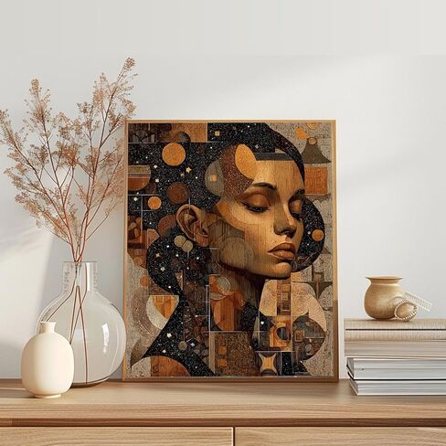 Abstract Woman Art Paint by Number Kits Golden Squares Background DIY Painting on Canvas with Brushes Acrylic Paints Unique Style Painting by Numbers for Adults 16x20 Inch（Without Frame） in Saudi Arabia